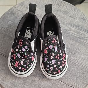 Vans Toddler Black Floral Slip-On Sneakers,5c